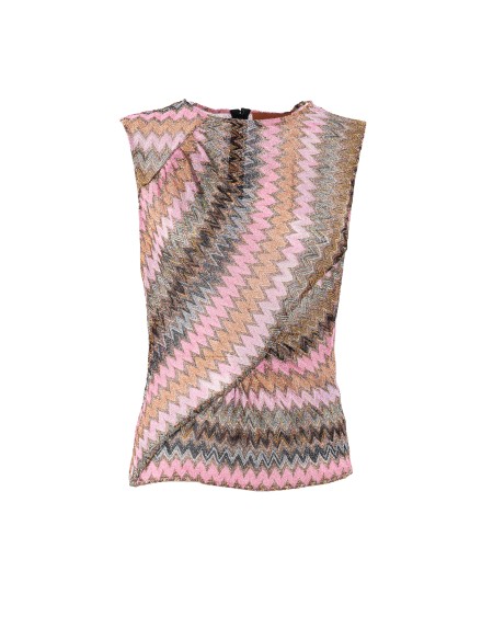 Shop MISSONI Saldi Top: Missoni top senza maniche in misto viscosa zig zag lamé.
Top senza maniche.
Misto viscosa lavorazione raschel.
Motivo zig zag lamé.
Arricciature oblique.
Composizione: 71%Viscosa, 22%Fibra Metallizzata, 7%Poliammide.
Made in Italy.. DS24WK09 BR00YF-S415L